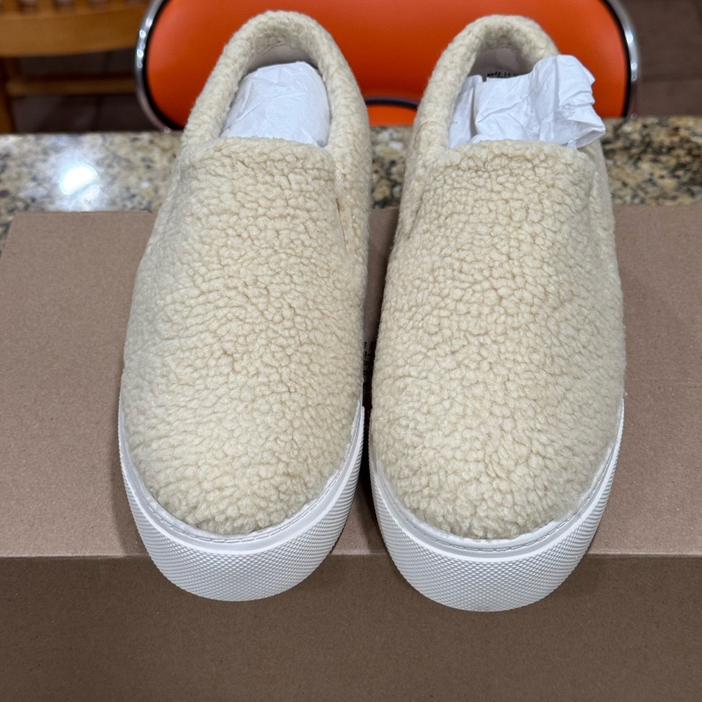 Cream Sherpa Slip-On Sneakers
